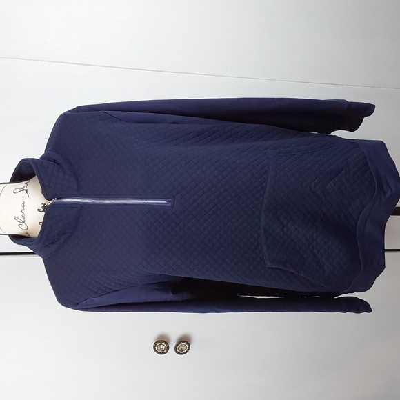 Womens Navy Quilted Textured Navy Blue Hoodie Silver Front Zipper Sz.XL - Picture 3 of 7